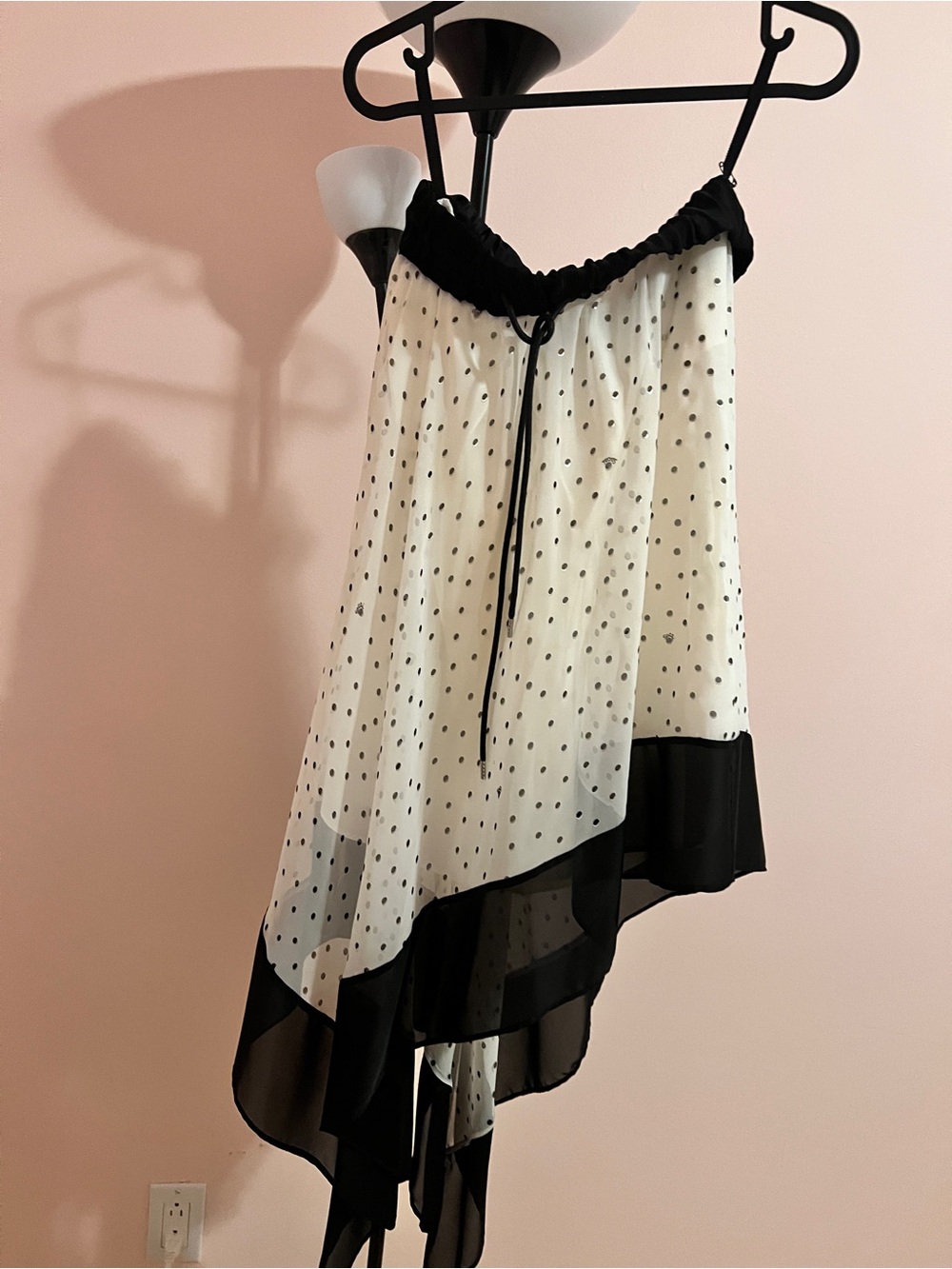 Black & Cream Polka Dot Asymmetric Chemise Nightdress